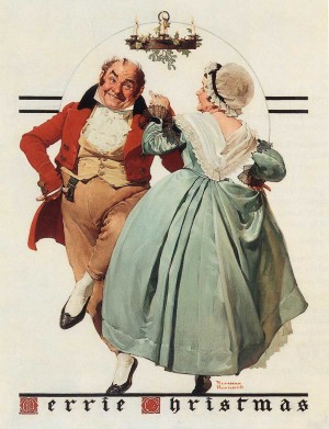 "Merrie Christmas: Couple Dancing under Mistletoe," Norman Rockwell, 1928. Oil on canvas. Cover illustration for "The Saturday Evening Post," December 8, 1928. Collection of Bank of America. ©1928 SEPS: Curtis Publishing, Indianapolis, IN.