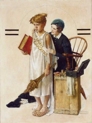 "Spirit of Education," Norman Rockwell, 1934. 32" x 24". Cover illustration for "The Saturday Evening Post," April 21, 1934. Norman Rockwell Museum Collections. ©1934 SEPS: Curtis Publishing, Indianapolis, IN.