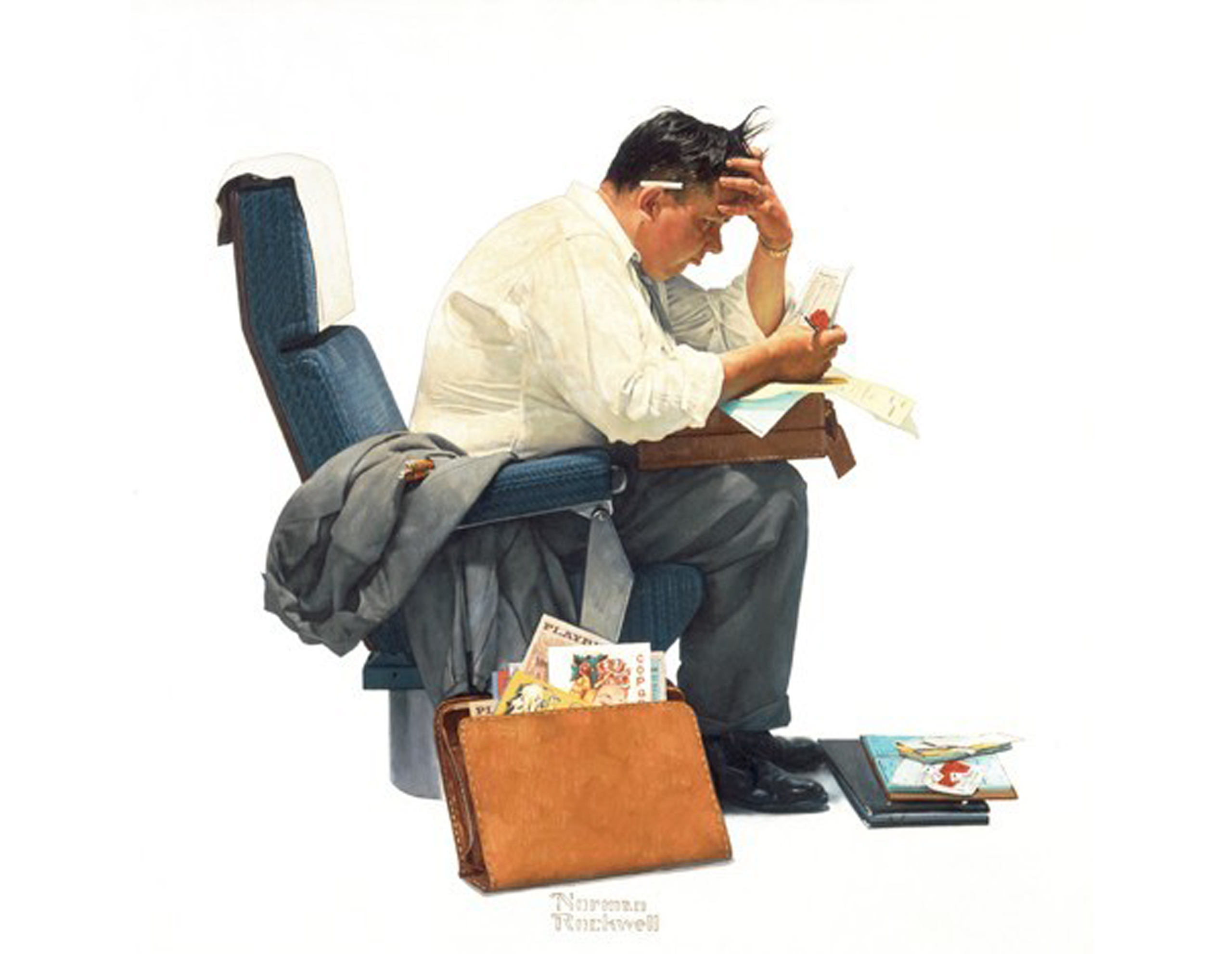 Norman Rockwell (1894-1978), "Expense Account," 1957. Painting for "The Saturday Evening Post" cover, November 30, 1957. Oil on canvas, 31 /14" x 29". Norman Rockwell Museum Collections. ©SEPS: Curtis Publishing, Indianapolis, IN.